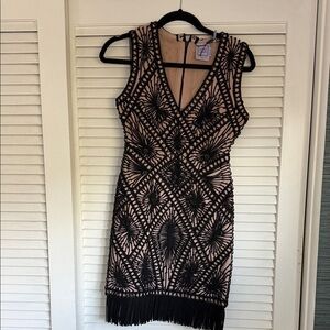 Herve Leger Black and Nude Geometric Mini Dress